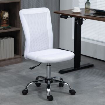 Vinsetto Computer Desk Chair, Mesh Office Chair With Adjustable Height And Swivel Wheels, Armless Study Chair, White