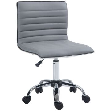 Vinsetto Adjustable Swivel Office Chair With Armless Mid-back In Pu Leather And Chrome Base - Light Grey