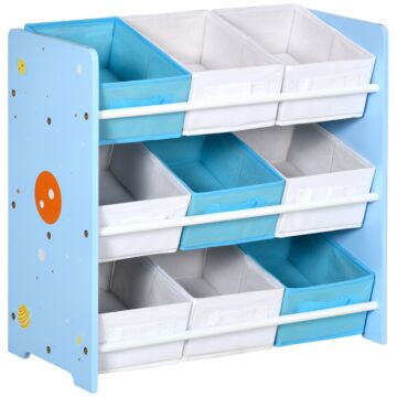 Zonekiz Kids Storage Unit With 9 Removable Storage Baskets, Toy Box Organiser With Shelf, Book Shelf For Nursery Playroom, Blue