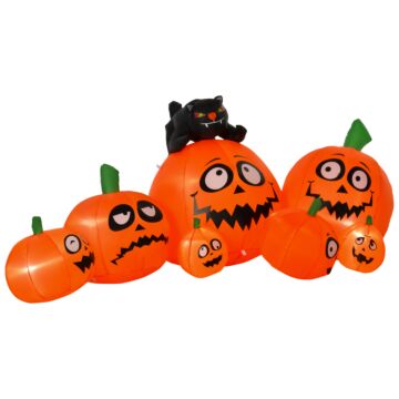 Homcom Next Day Delivery Halloween Decoration Inflatable Pumpkin & Cat Led Lights Flashing Eyes Accessories Seasonal Spooky Fun Outdoor Indoor Party