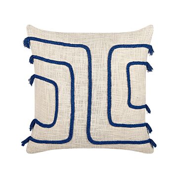 Decorative Cushion Beige And Navy Blue 45 X 45 Cm Absract Pattern Square Home Accessory Beliani