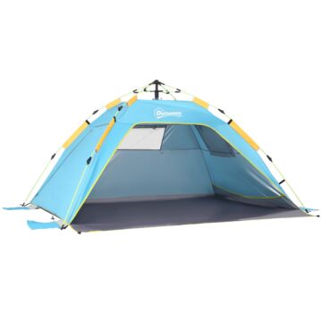 Outsunny Pop-up Beach Tent Sun Shade Shelter For 1-2 Person Uv Protection Waterproof With Ventilating Mesh Windows Closable Door Sandbags Light Blue