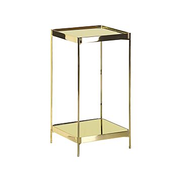 Side Table Gold Tempered Glass Top Metal Legs With Shelf Shiny Glam Beliani