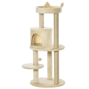 Pawhut Cat Tree Tower Scratching Post With Sisal Pet Activity Centre Beige 48 X 48 X 104cm