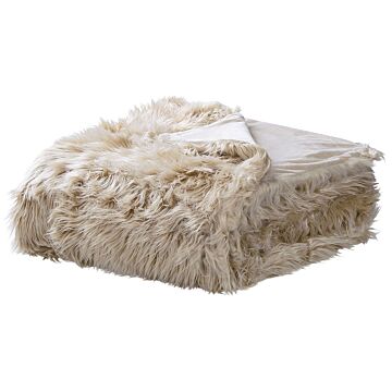 Bedspread Light Brown Soft Fabric 200 X 220 Cm Faux Fur Blanket Beliani