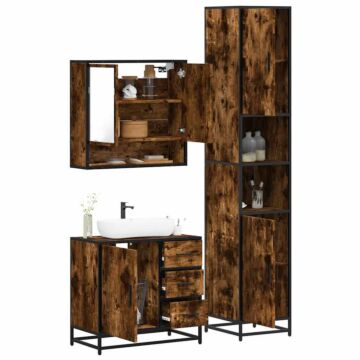 Vidaxl 4 Piece Bathroom Furniture Set Smoked Oak Engineered Wood