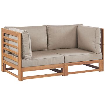 Garden Sofa Taupe Light Acacia Certified Wood Outdoor 2 Seater With Cushions Modern Design Beliani