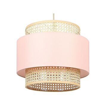 Pendant Lamp Natural Pink Rattan Polyester Shade Boho Lighting Hanging Light Beliani