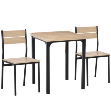 Homcom 3 Pieces Compact Dining Table 2 Chairs Set Wooden Metal Legs Bistro Cafe Kitchen Breakfast Bar Home Furniture