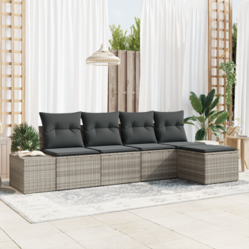 Vidaxl 5 Piece Garden Sofa Set With Cushions Light Grey Poly Rattan
