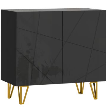 Homcom Modern Luxe High Gloss Sideboard, With Hairpin Legs - Black