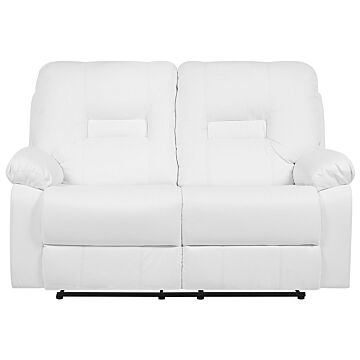 Recliner Sofa White 2 Seater Faux Leather Manually Adjustable Back And Footrest Beliani