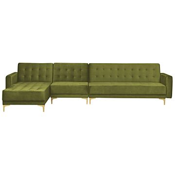 Corner Sofa Bed Green Velvet Tufted Fabric Modern L-shaped Modular 5 Seater Right Hand Chaise Longue Beliani