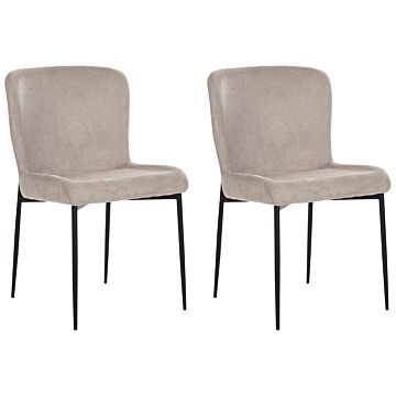 Set Of 2 Chairs Taupe Beige Polyester Knitted Texture Metal Legs Beliani