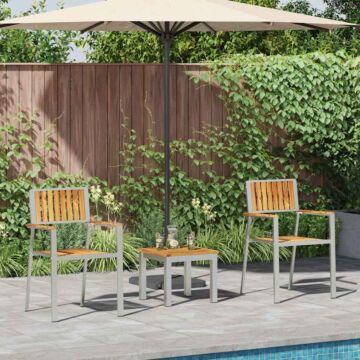 Vidaxl 3 Piece Garden Dining Set Solid Wood Teak, Vidaxl Stackable Garden Chairs 2 Pcs Solid Wood Teak And Metal