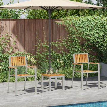 Vidaxl 3 Piece Garden Dining Set Solid Wood Teak, Vidaxl Stackable Garden Chairs 2 Pcs Solid Wood Teak And Metal