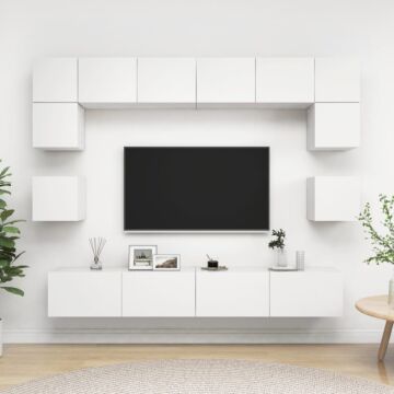 Vidaxl 8 Piece Tv Cabinet Set White Engineered Wood