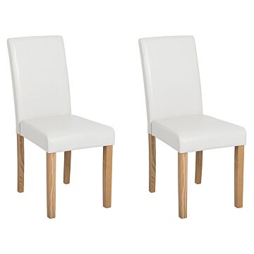 Set Of 2 Dining Chairs White Faux Leather Wooden Legs Modern Beliani