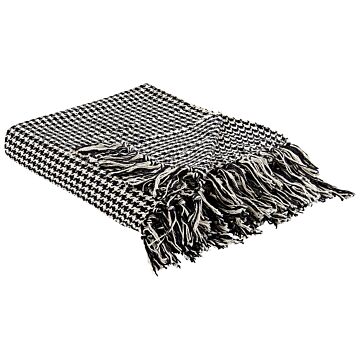 Blanket Black White Cotton 125 X 150 Cm Houndstooth Check Knitted Throw Traditional Style Living Room Bedroom Accent Piece Beliani
