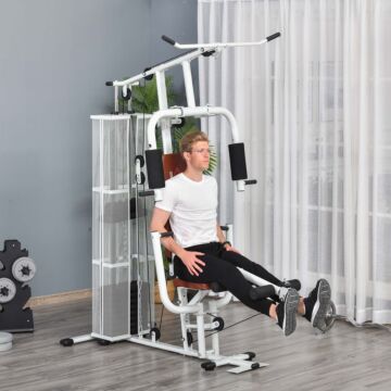 Homcom Multifunction Home Gym Weight Training Workout Station Fitness Strength Machine, White