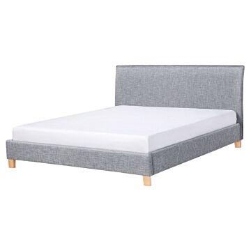 Bed Frame Grey Fabric Upholstery Wooden Legs Eu King Size 5ft3 Slatted With Headboard Minimalistic Scandinavian Style Beliani