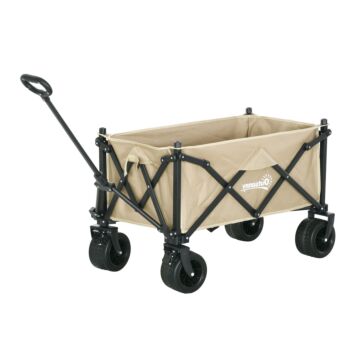 Outsunny Folding Garden Trolley, Outdoor Wagon Cart With Carry Bag, For Beach, Camping, Festival, 120kg Capacity, Khaki