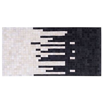 Area Rug Black And White Cowhide Leather 80 X 150 Cm Rectangular Geometric Abstract Pattern Handcrafted Beliani