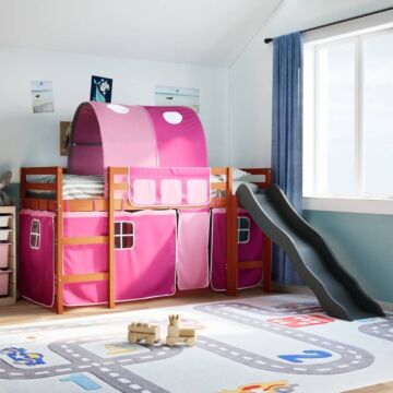 Vidaxl Kids' Loft Bed With Tunnel Pink 90x190 Cm Solid Wood Pine