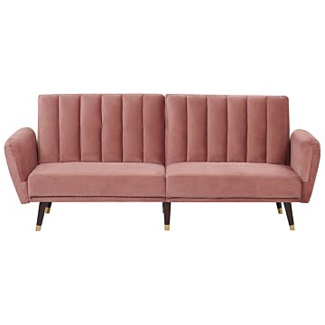 Sofa Bed Pink Sleeper Convertible Velvet Upholstery Elegant Glam Modern Living Room Bedroom Beliani