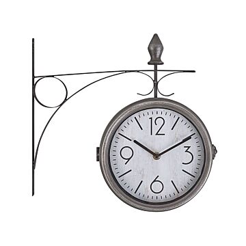 Wall Clock Silver And White Iron Vintage Design Two-sided Beliani