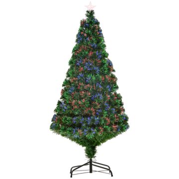 Homcom 5ft Green Artificial Christmas Tree Pre-lit Fibre Optic Tree Multi-colour