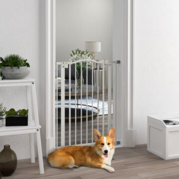 Pawhut Metal Pet Safety Gate Dog Gate Folding Fence, White