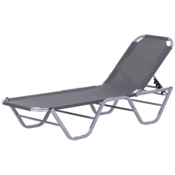Outsunny Sun Lounger Relaxer Recliner With 5-position Adjustable Backrest Lightweight Frame For Pool Or Sun Bathing Silver