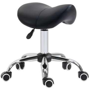 Homcom Cosmetic Stool 360° Rotate Height Adjustable Salon Massage Spa Chair Hydraulic Rolling Faux Leather Saddle Stool Mobility - Black