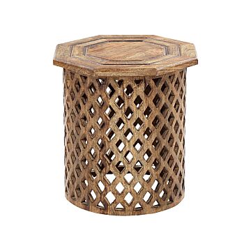 Side Table Dark Mango Wood Octagonal Top Round Base 45 X 45 Cm Traditional Design Beliani