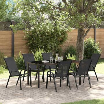 Vidaxl 7 Piece Garden Dining Set Black Textilene And Steel