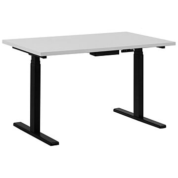 Electrically Adjustable Desk White Wooden Tabletop Powder Coated Black Steel Frame Sit And Stand 130 X 72 Cm Modern Design Beliani