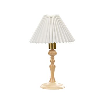 Table Lamp Light Oak Wood Cotton White Shade 38 Cm Bedside Light Lighting Retro Elegant Beliani