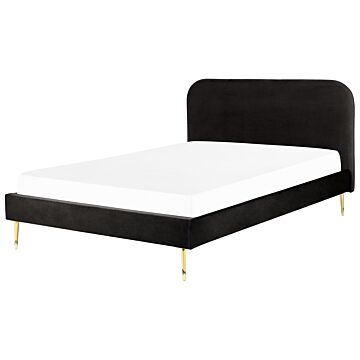 Bed Black Velvet Upholstery Eu Super King Size Golden Legs Headboard Slatted Frame 6 Ft Minimalist Design Beliani