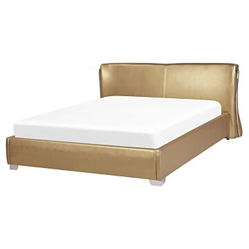 Eu King Size Panel Bed 5ft3 Gold Leather Slatted Frame Contemporary Beliani
