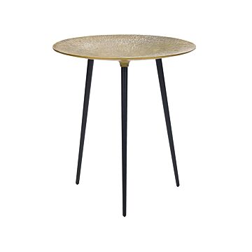 Side Table Gold Black Metal 45 X 45 X 50 Cm Accent End Table Round Top Gloss Glam Living Room Beliani