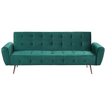 Sofa Bed Green Velvet 3 Seater Metal Legs Upholstered Back Tufted Modern Beliani
