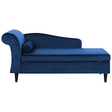 Chaise Lounge Blue Velvet Upholstery With Storage Left Hand With Bolster Beliani