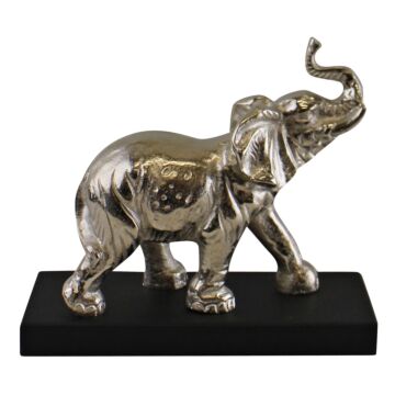 Large Ornamental Silver Metal Elephant On Plinth