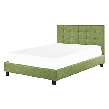 Eu Double Size Bed Green Fabric 4ft6 Upholstered Frame Buttoned Headrest Beliani