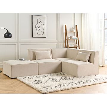 Modular Left Corner Sofa Beige Corduroy With Ottoman 3 Seater Sectional Sofa Modern Design Beliani