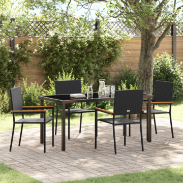 Vidaxl 5 Piece Garden Dining Set Black Poly Rattan