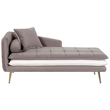 Chaise Lounge Brown And White Velvet Left Hand Tufted Buttoned Thickly Padded With Cushions Left Hand Living Room Furniture Beliani