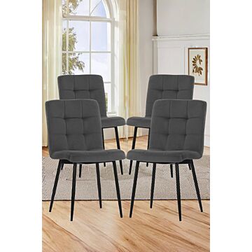 4pcs Grey Modern Frosted Velvet Dining Chairs