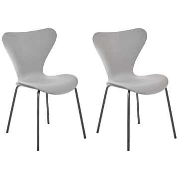 Set Of 2 Dining Chairs Light Grey With Black Polyester Velvet Black Metal Legs Armless Modern Design Beliani